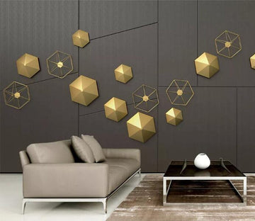 3D Golden Geometry WC236 Wall Murals Wallpaper AJ Wallpaper 2 