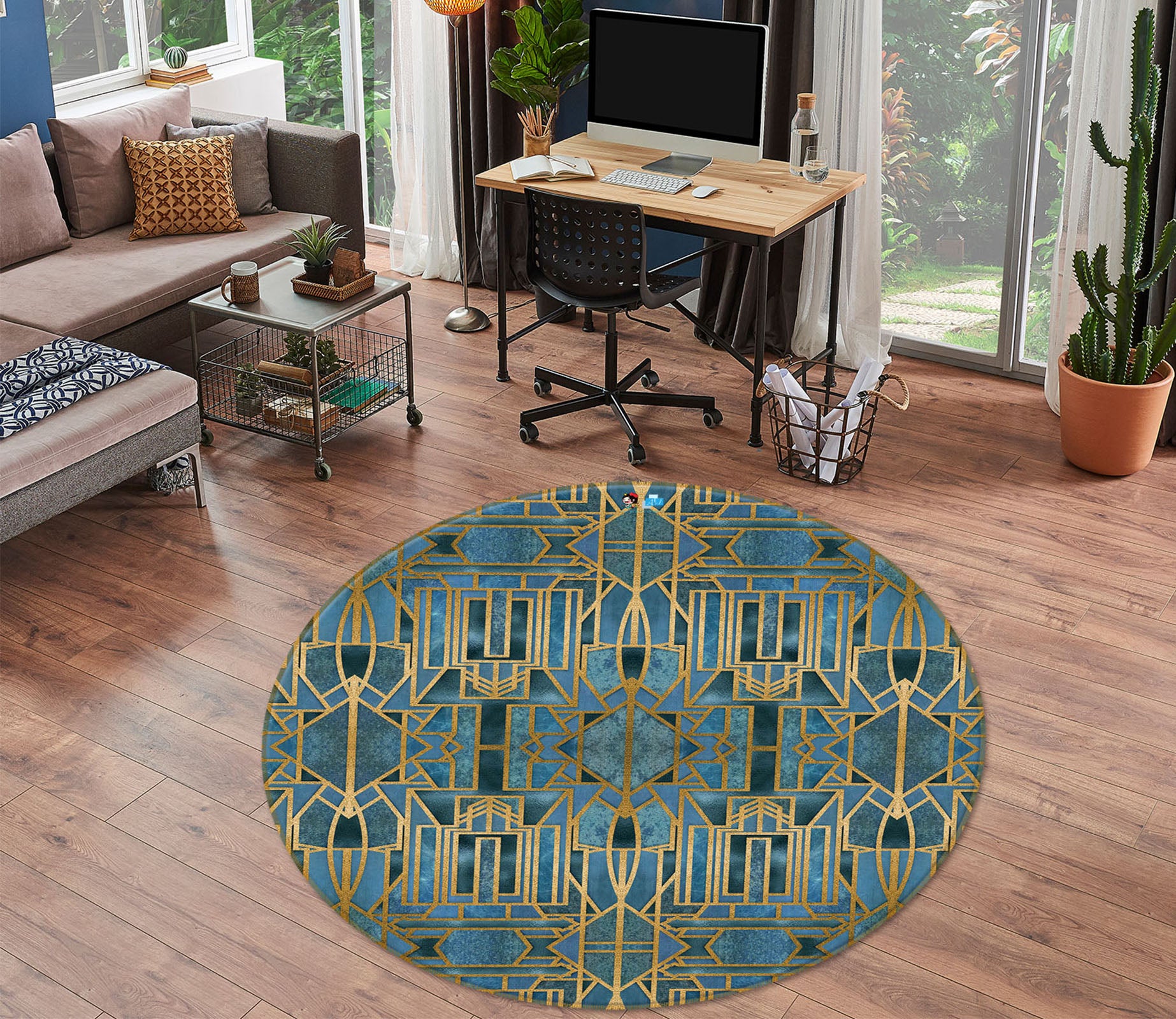 3D Golden Line Pattern 83045 Andrea haase Rug Round Non Slip Rug Mat