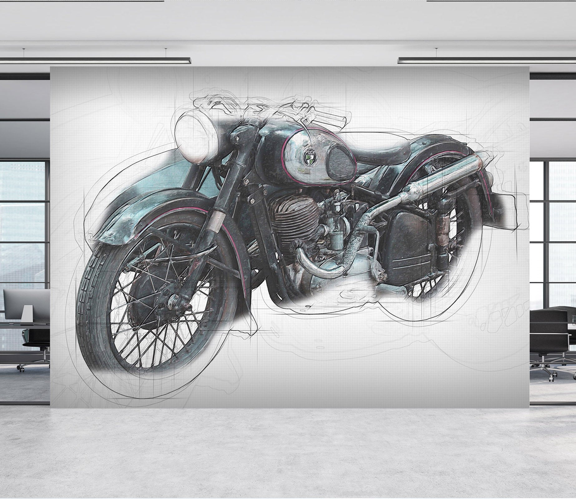 3D Motorcycle Sketch 127 Vehicle Wall Murals