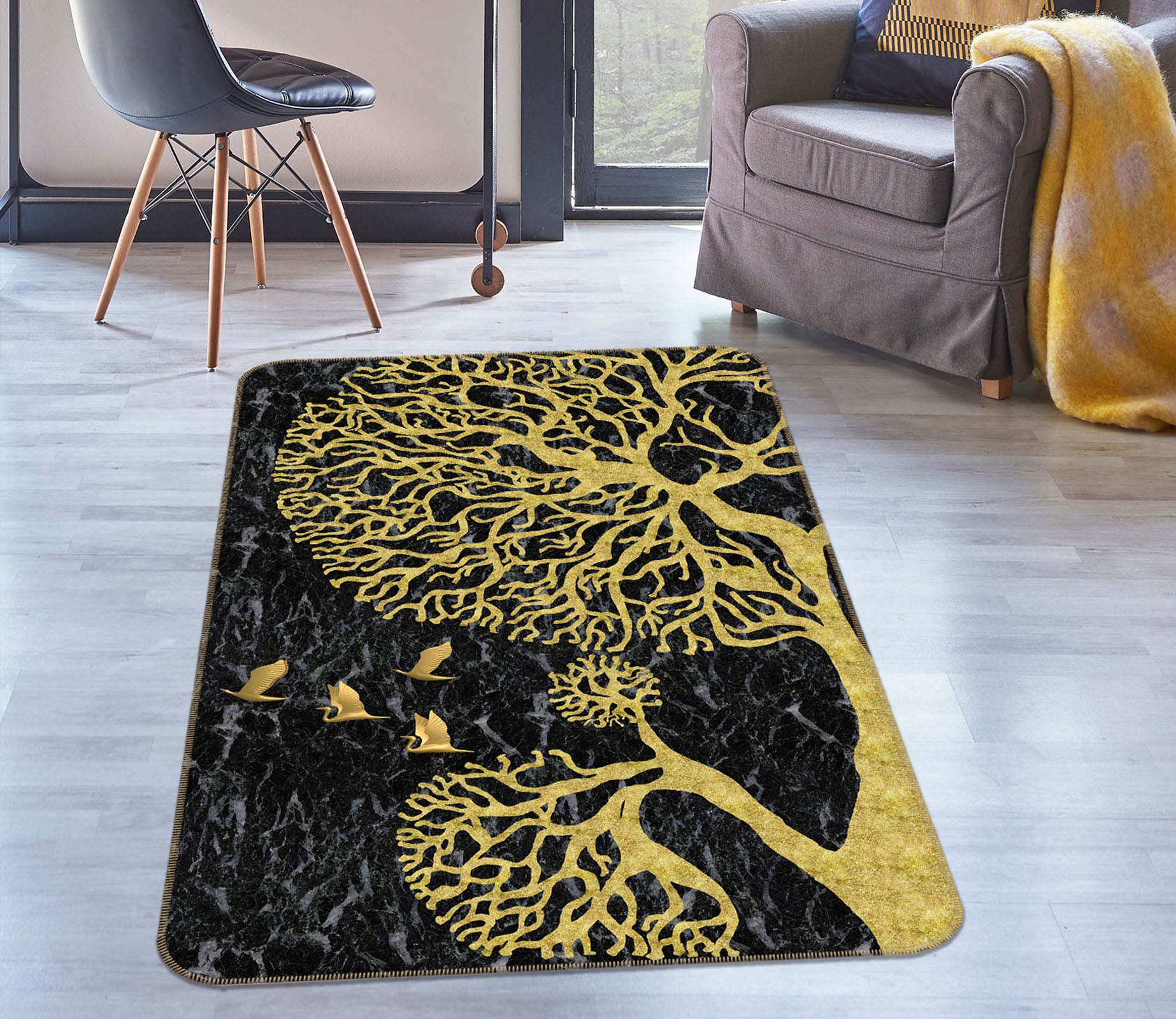3D Golden Tree 28003 Non Slip Rug Mat