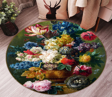 3D Oil Painting Flower Vase 73004 Round Non Slip Rug Mat