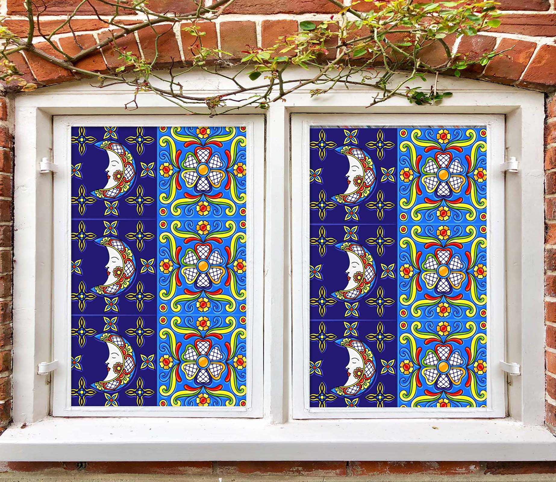 3D Blue Moon Pattern 111 Window Film Print Sticker Cling Stained Glass UV Block