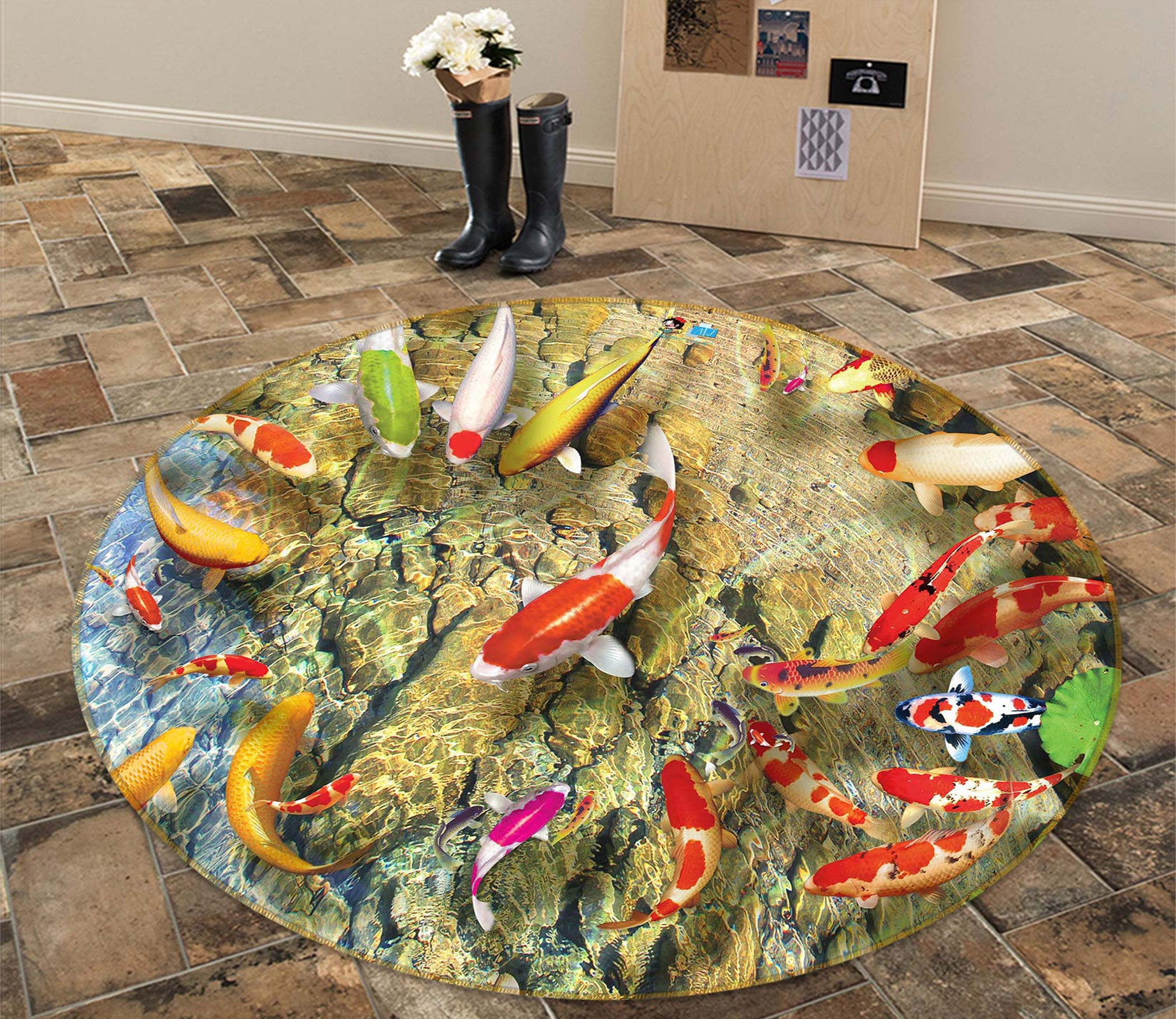 3D Lotus Leaf Carp 80265 Round Non Slip Rug Mat
