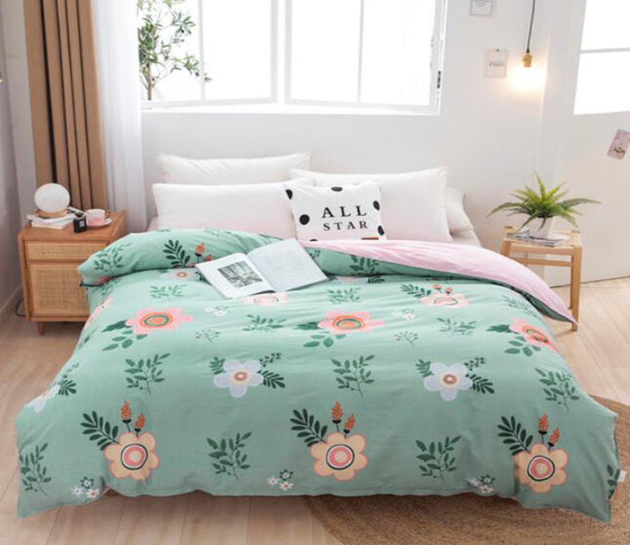 3D Green Background Blue Safflower 2062 Bed Pillowcases Quilt