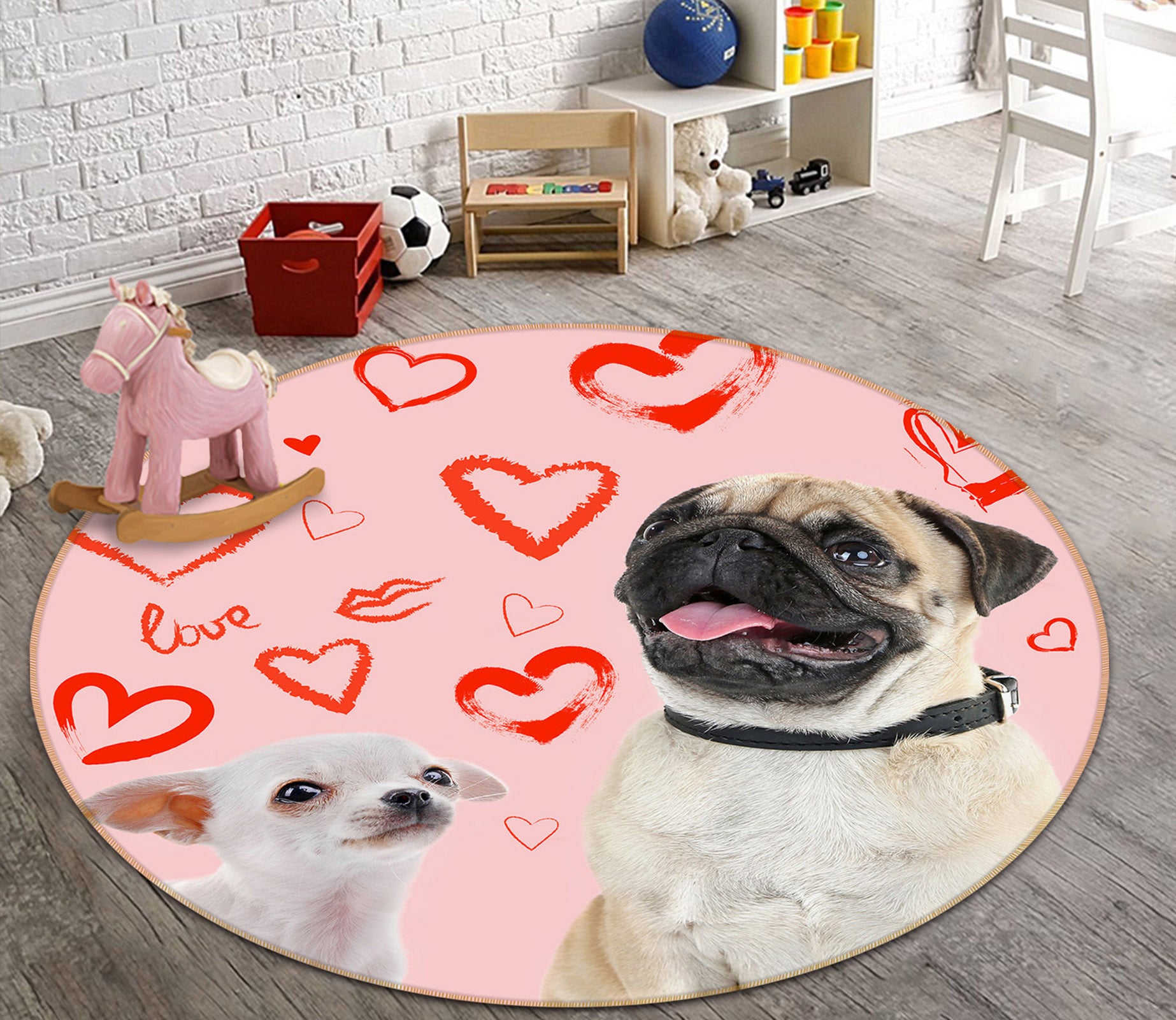 3D Heart Dog 29005 Round Non Slip Rug Mat