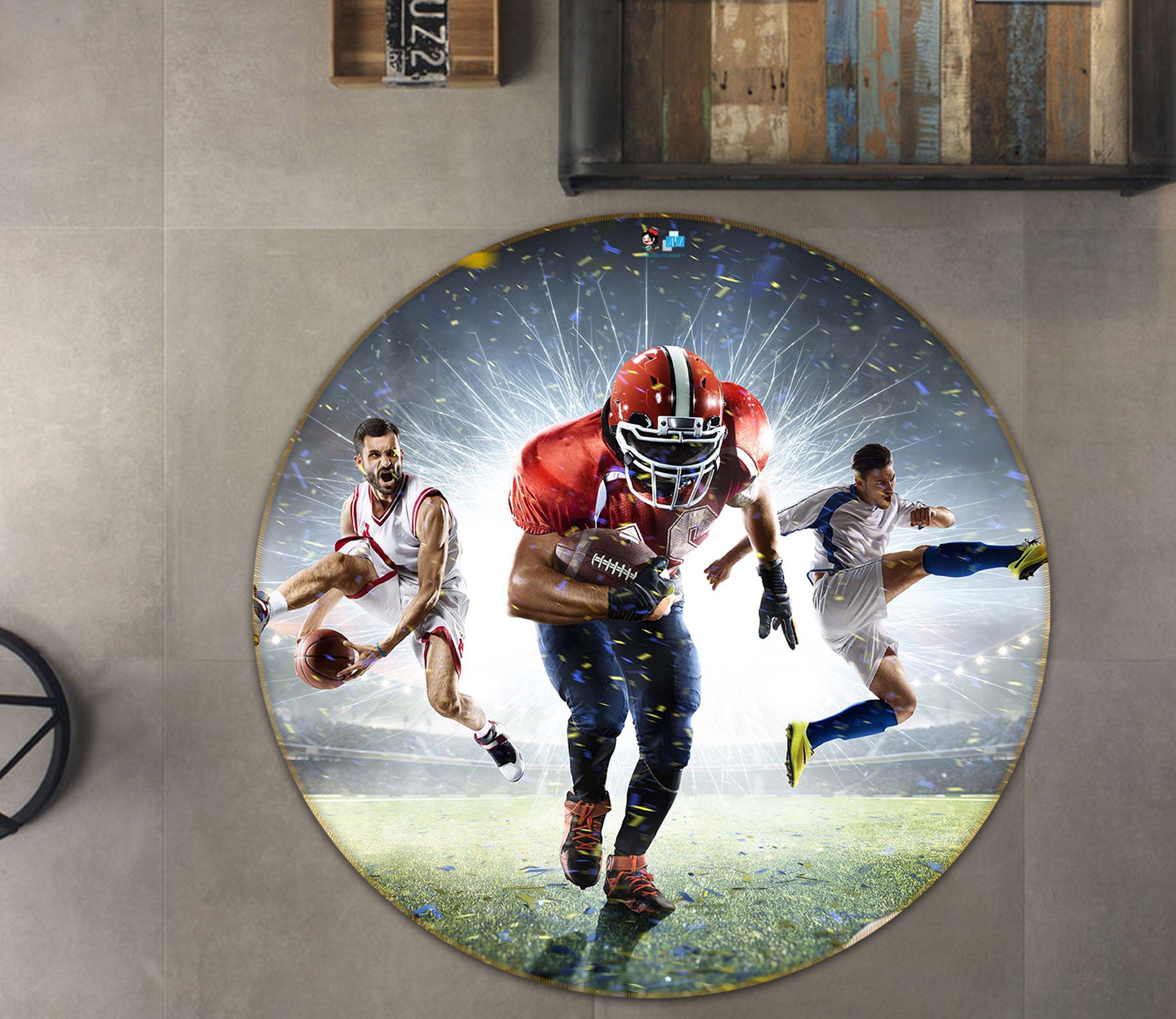 3D Ball Players 72130 Round Non Slip Rug Mat