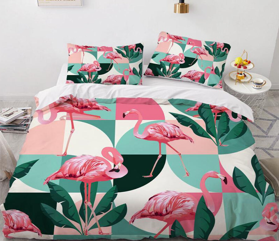 3D Flamingo Leaves 8185 Bed Pillowcases Quilt