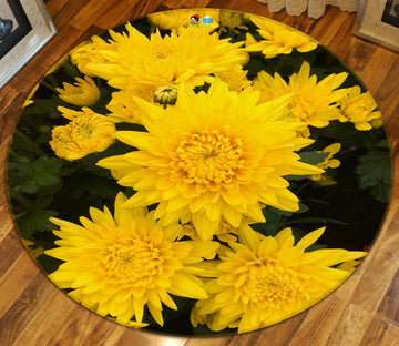 3D Yellow Chrysanthemum 71173 Round Non Slip Rug Mat