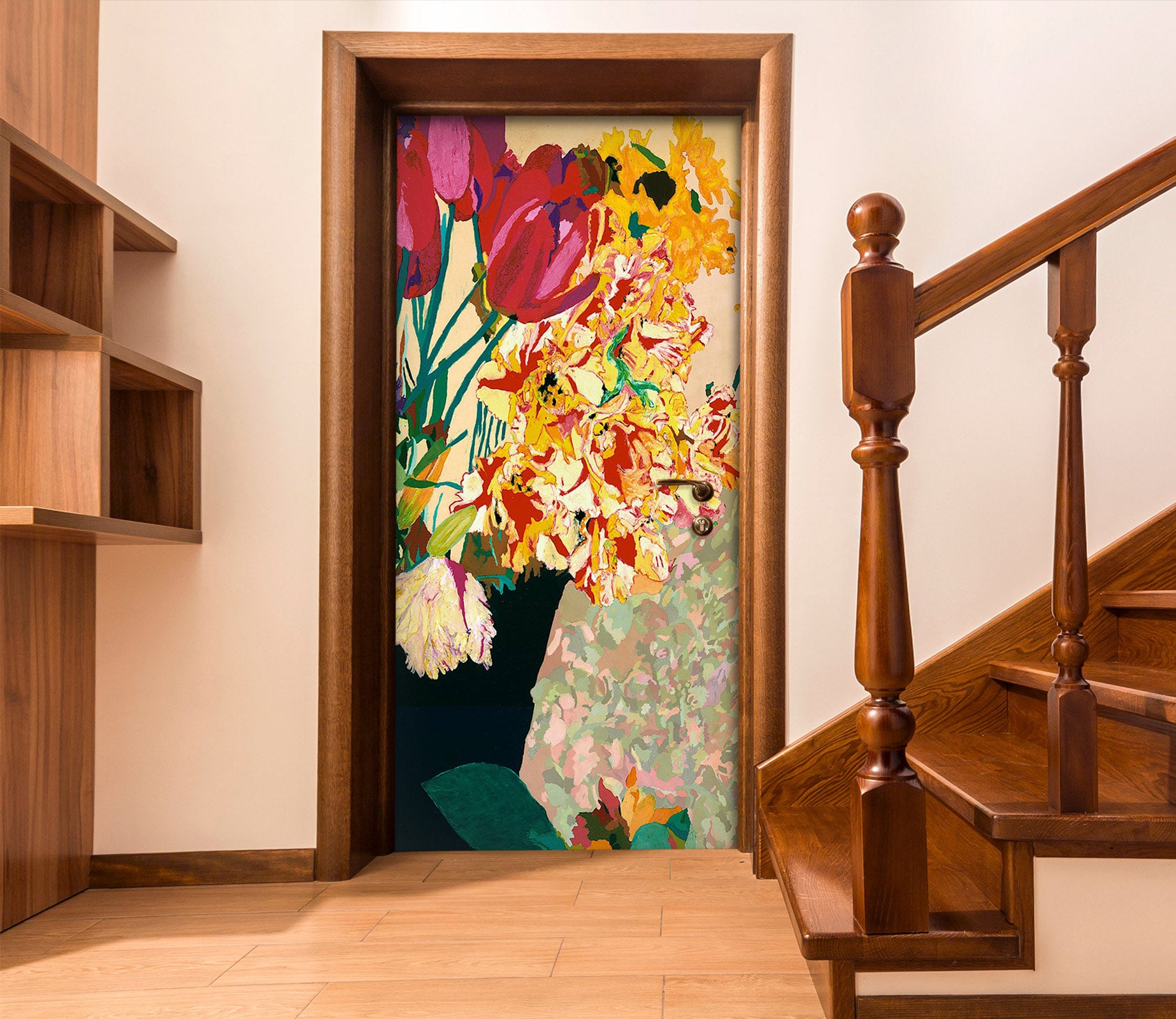3D Yellow Red Flowers 9406 Allan P. Friedlander Door Mural