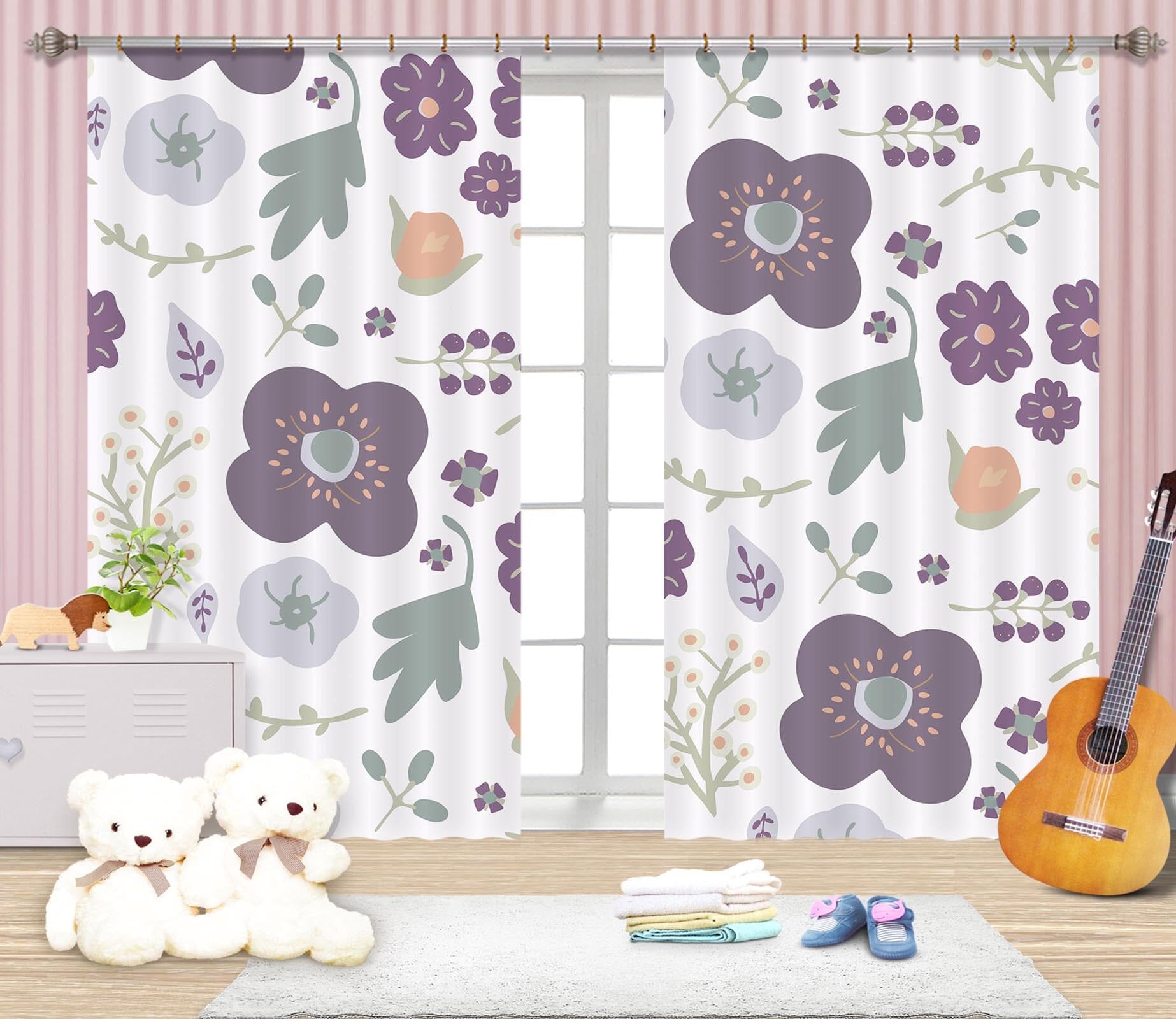 3D Flower Pattern 043 Jillian Helvey Curtain Curtains Drapes Curtains AJ Creativity Home 