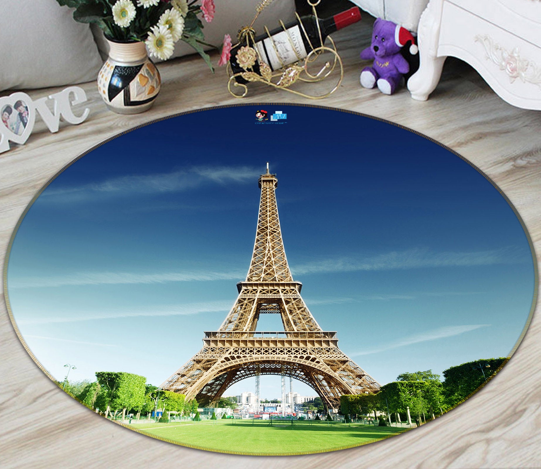 3D Grass Eiffel Tower 74127 Round Non Slip Rug Mat