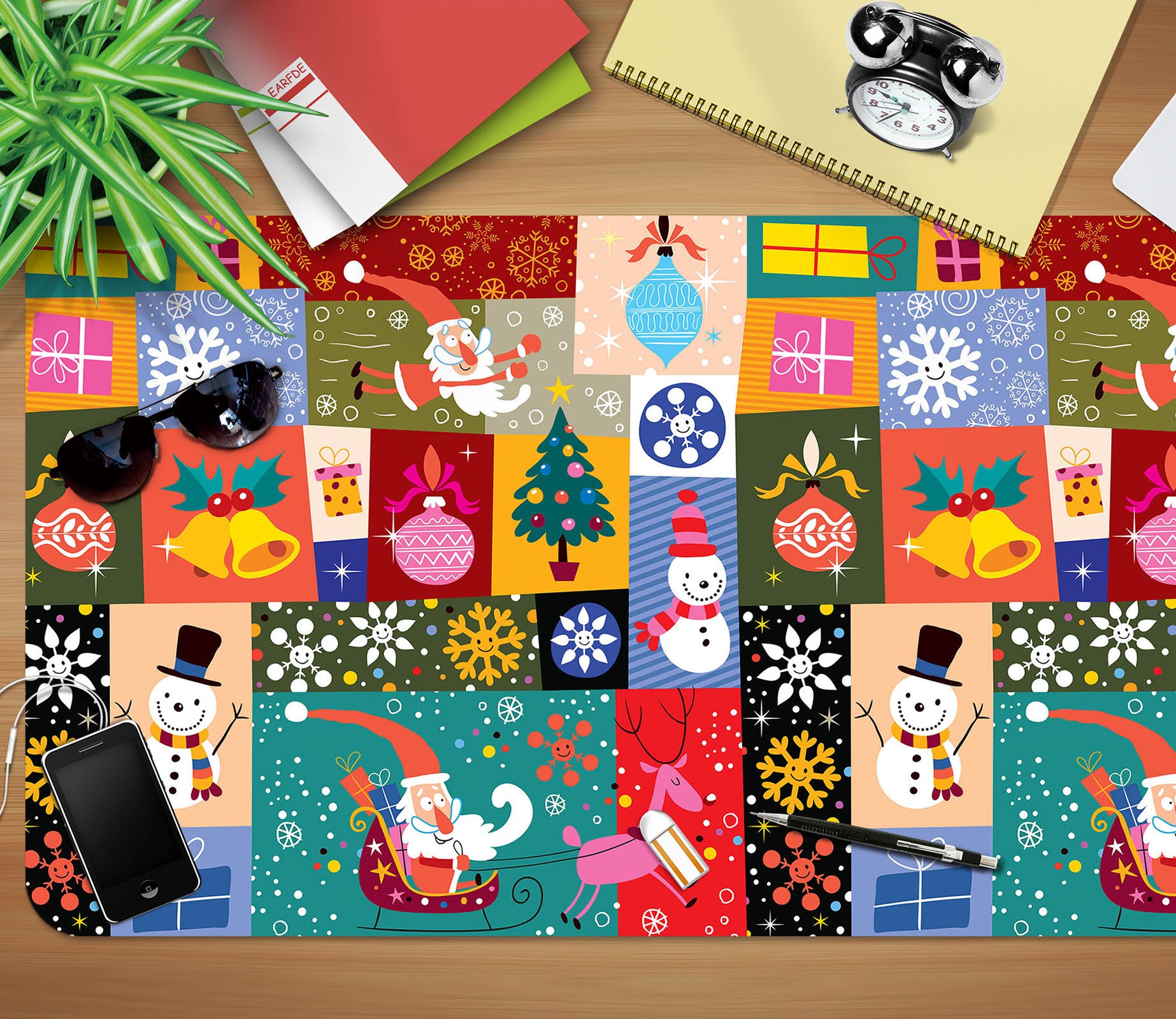 3D Tree Snowman Cube 51166 Christmas Desk Mat Xmas