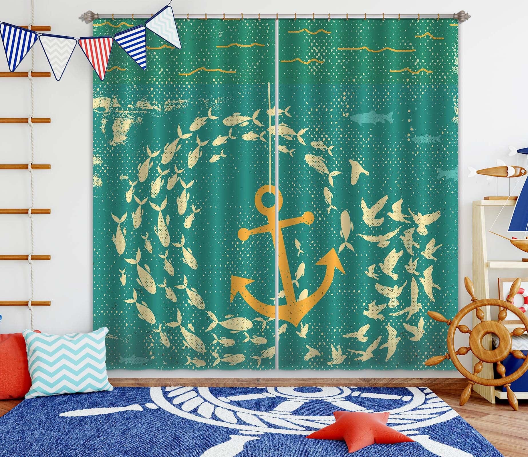 3D School Of Fish 046 Showdeer Curtain Curtains Drapes Curtains AJ Creativity Home 