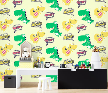 3D Yellow-Green Dinosaur 58020 Wall Murals