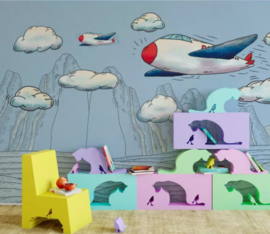 3D Clouds Plane 2061 Wall Murals Wallpaper AJ Wallpaper 2 