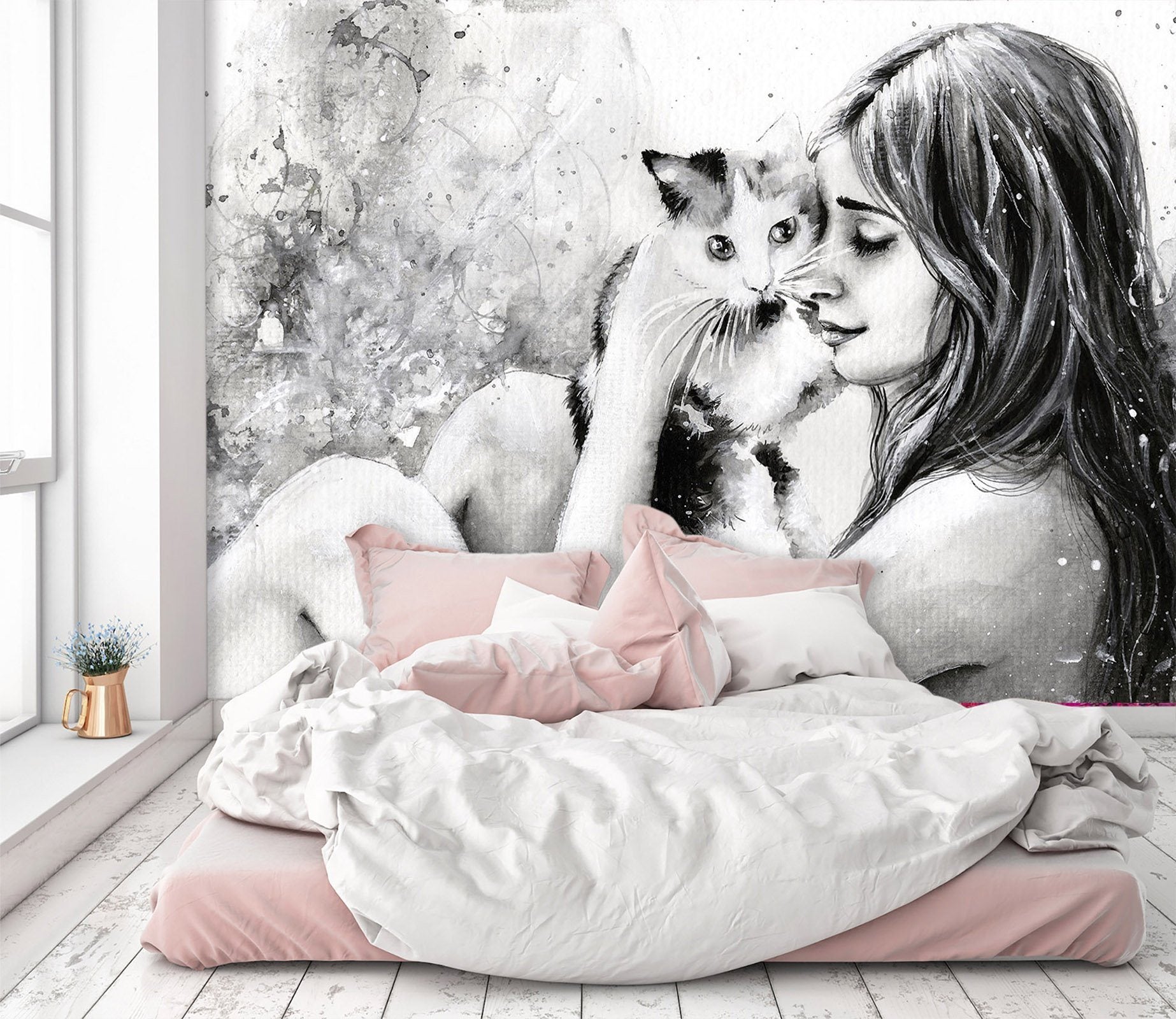 3D Cat Snuggle 635 Wallpaper AJ Wallpaper 2 