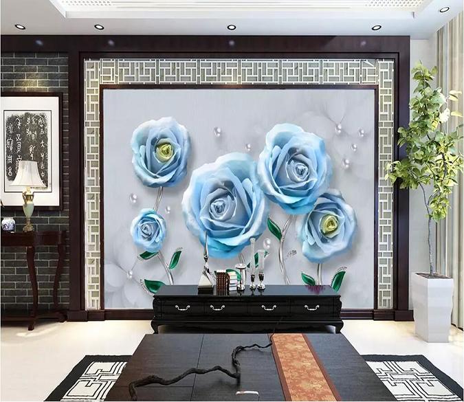 3D Blue Flowers 1722 Wall Murals Wallpaper AJ Wallpaper 2 