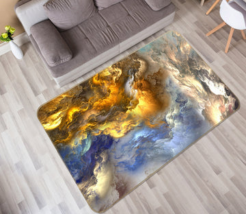 3D Gold Blue Pattern 25236 Non Slip Rug Mat