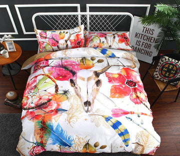 3D Flower Deer Bone Head 1085 Bed Pillowcases Quilt