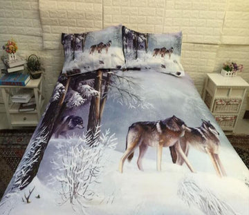 3D Snowfield Two Wolves 66158 Bed Pillowcases Quilt