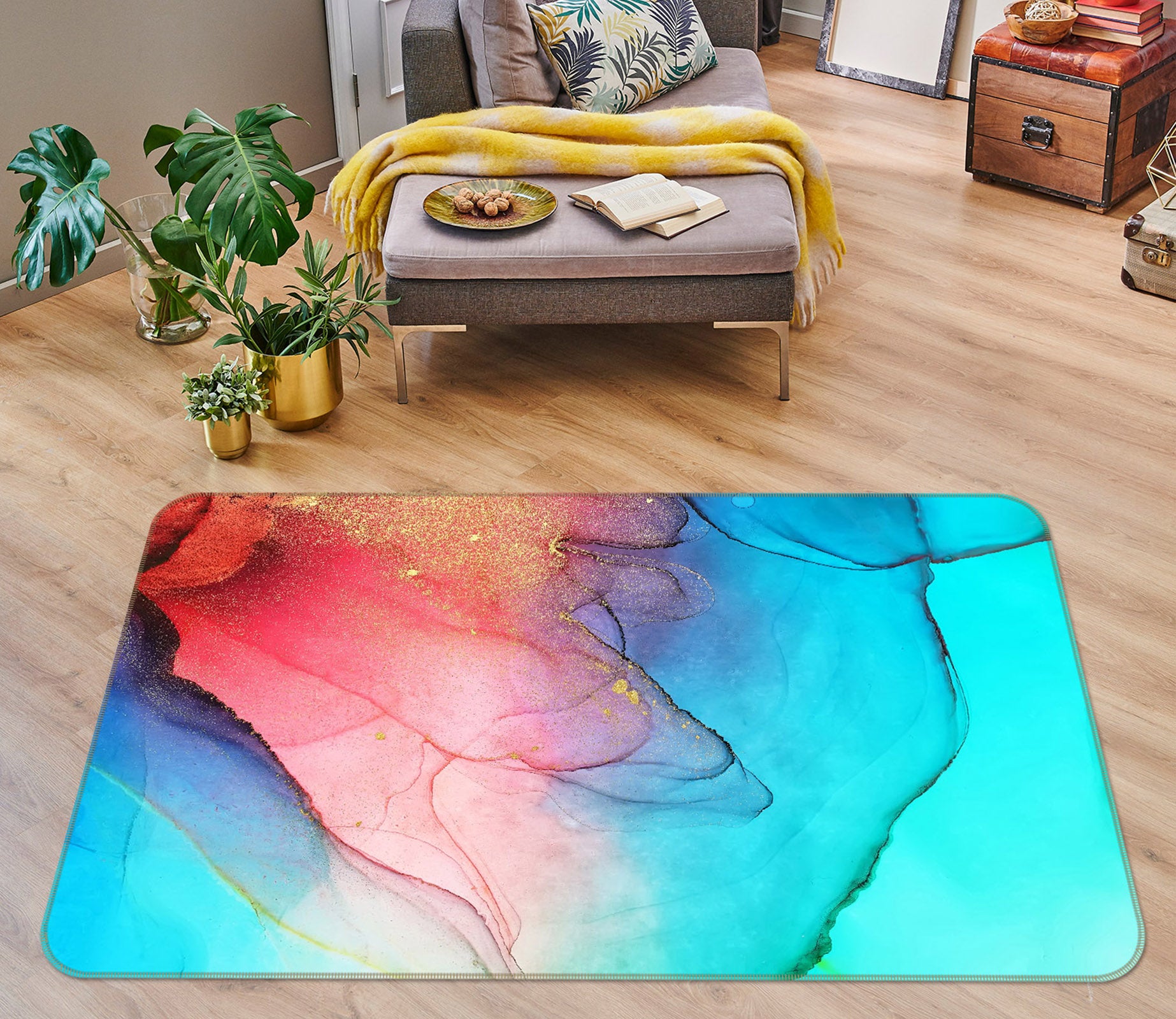 3D Blue Red Pattern 30156 Non Slip Rug Mat