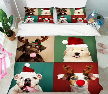 3D Dog With Hat 51060 Christmas Quilt Duvet Cover Xmas Bed Pillowcases