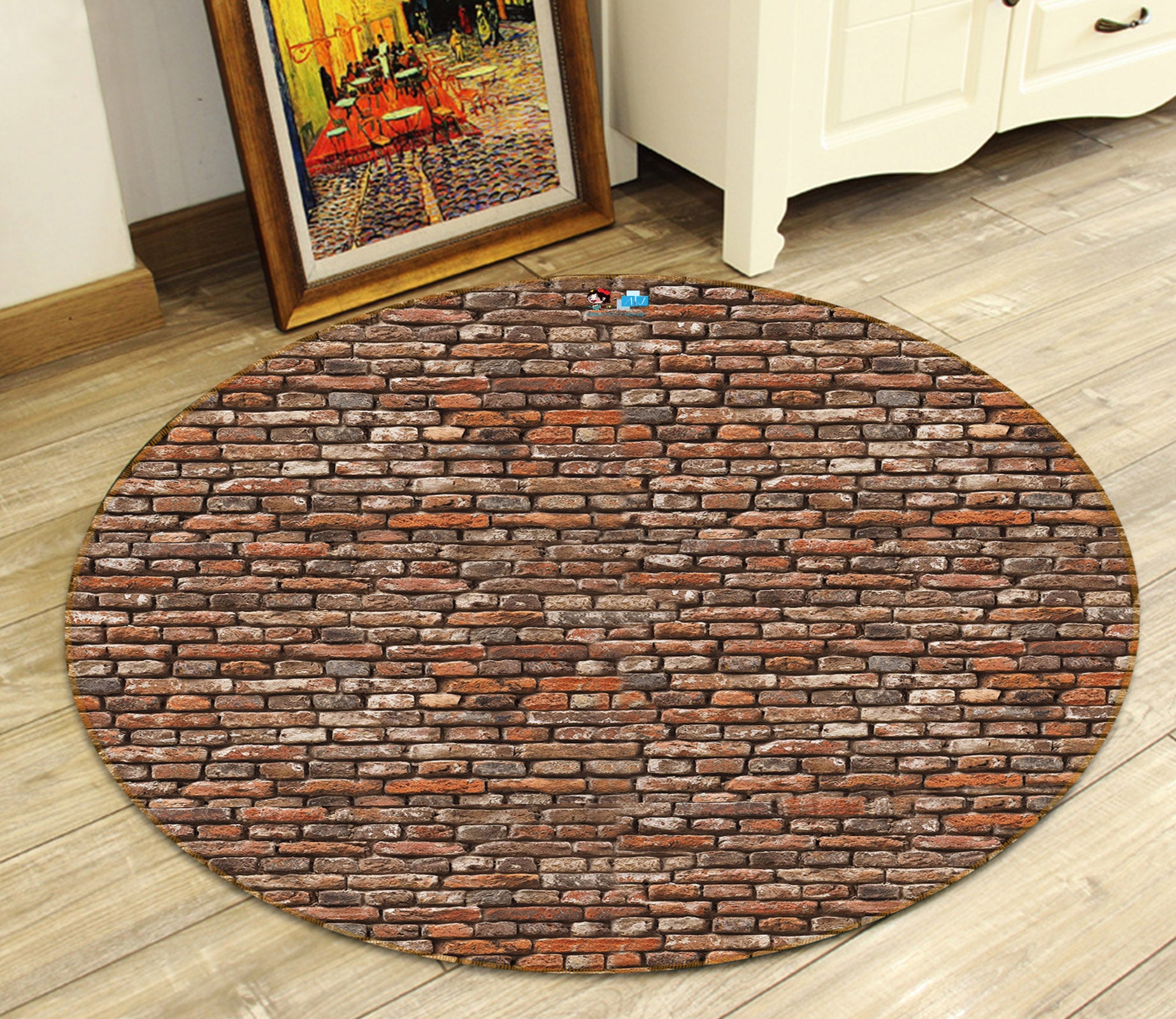 3D Brick Wall 74154 Round Non Slip Rug Mat