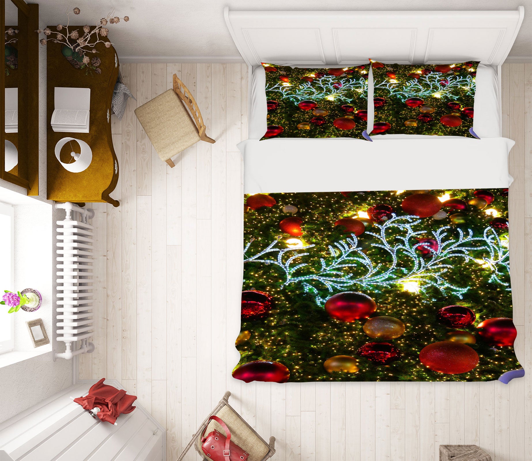 3D Branches Red Ball 51004 Christmas Quilt Duvet Cover Xmas Bed Pillowcases