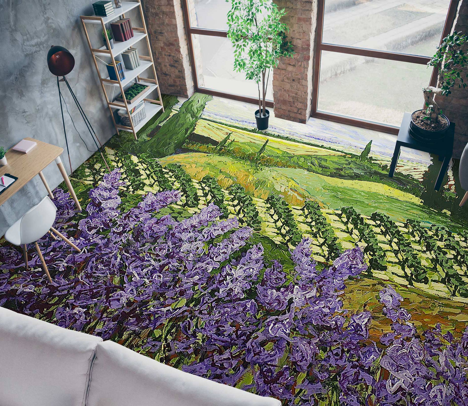 3D Purple Flowers Hillside Field 9523 Allan P. Friedlander Floor Mural