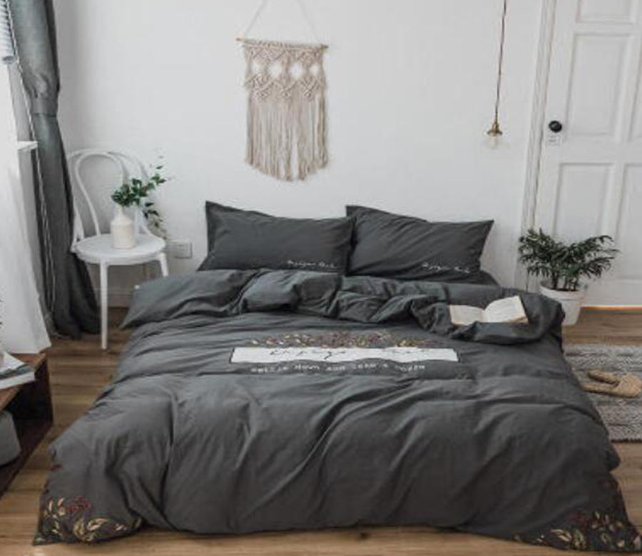 3D Dark Grey 16082 Bed Pillowcases Quilt