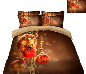 3D Golden Red Ball 45212 Christmas Quilt Duvet Cover Xmas Bed Pillowcases