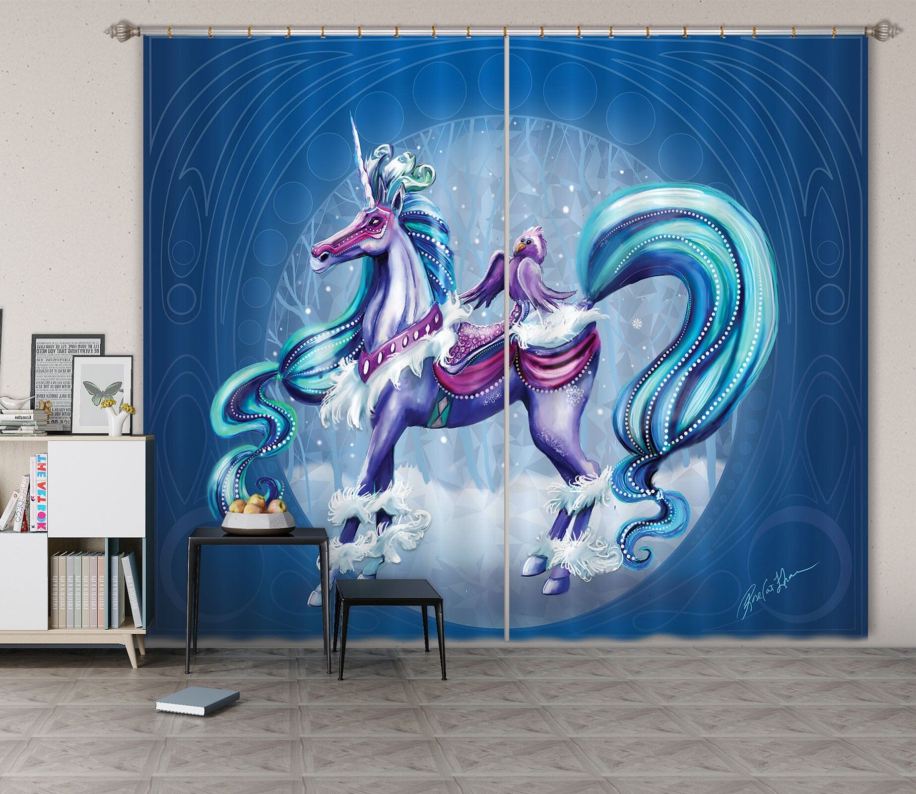 3D Aperture Unicorn 132 Rose Catherine Khan Curtain Curtains Drapes Curtains AJ Creativity Home 