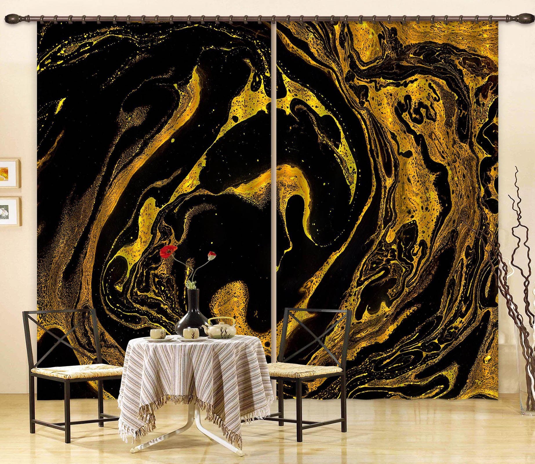 3D Gold Sand Vortex 17 Curtains Drapes Curtains AJ Creativity Home 