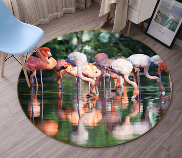 3D Flamingo DrinkingVWater 046 Animal Round Non Slip Rug Mat Mat AJ Creativity Home 