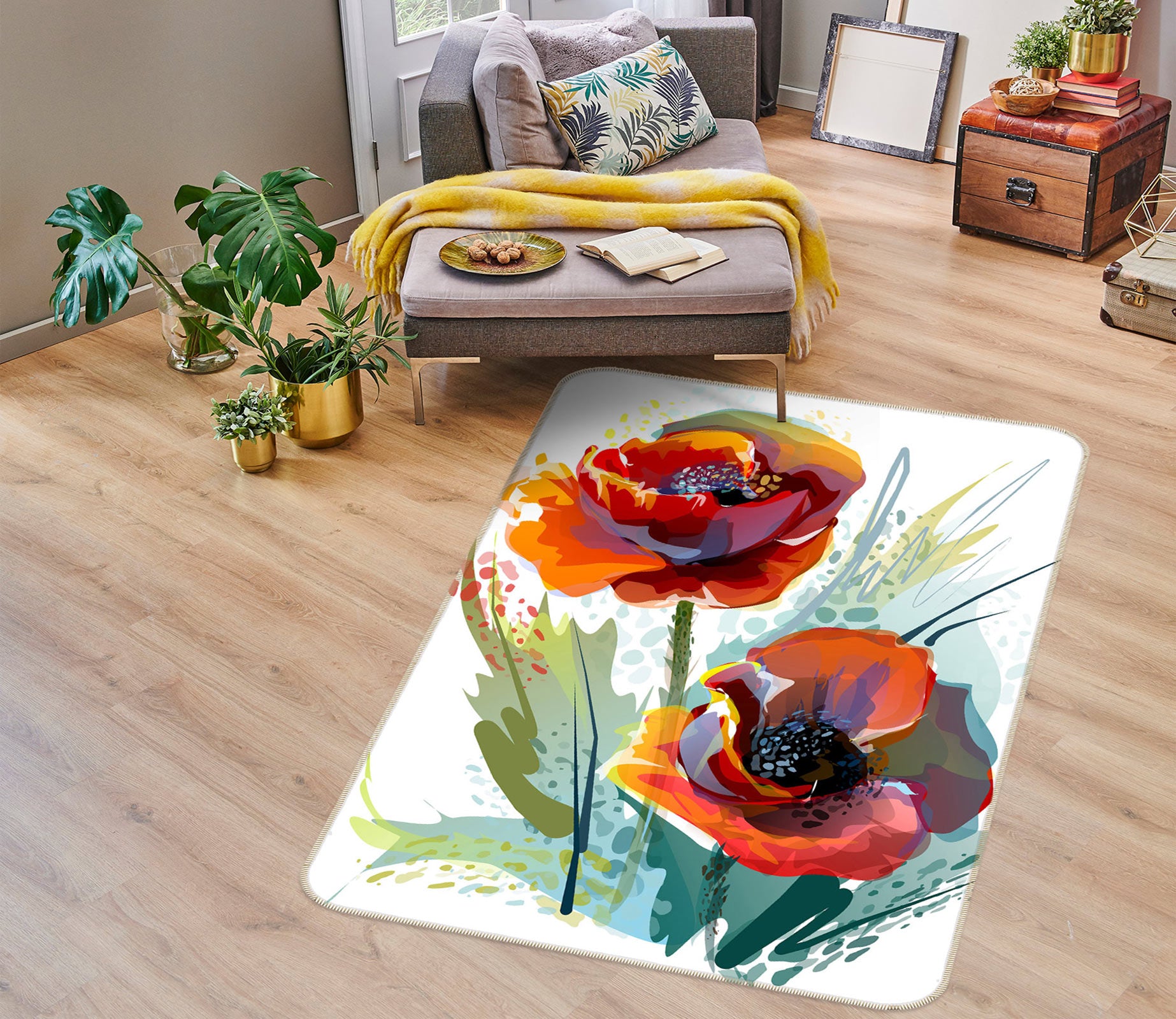 3D Red Flowers 76157 Non Slip Rug Mat