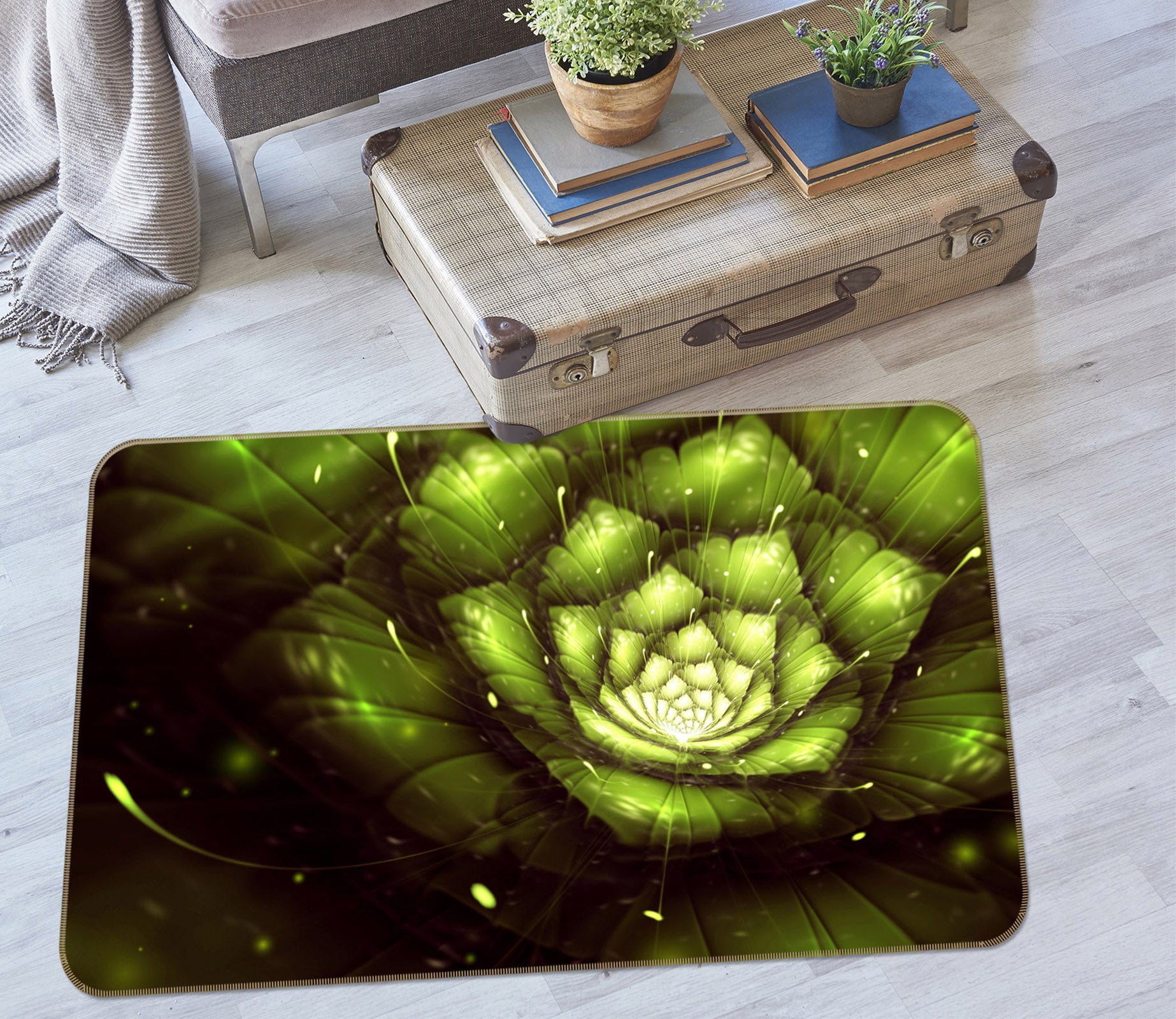 3D Green Light Flowers 65096 Non Slip Rug Mat