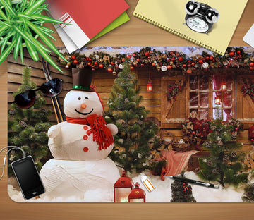 3D Snowman Wooden House 51242 Christmas Desk Mat Xmas