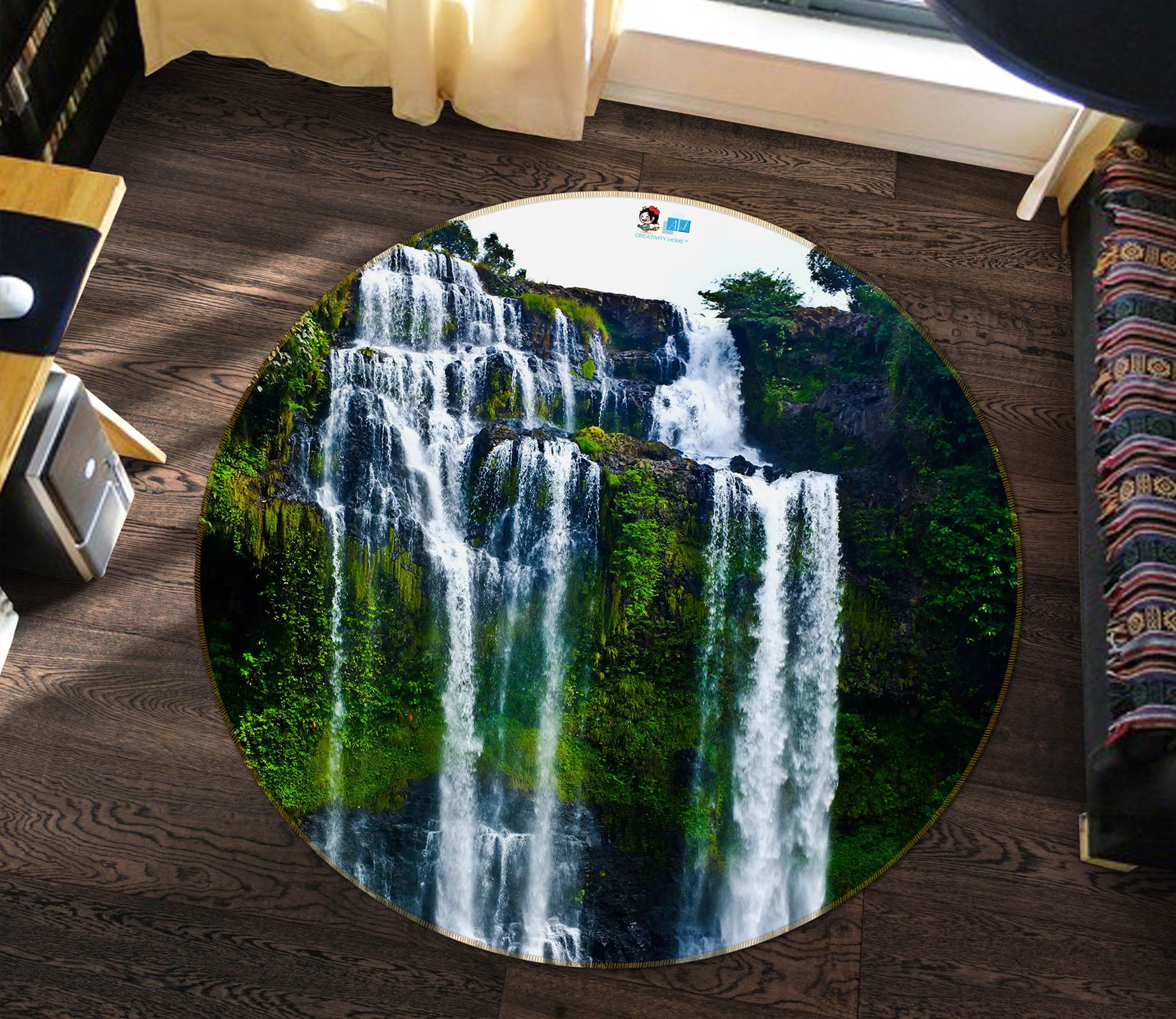 3D Mountain Flowing Water 69165 Round Non Slip Rug Mat
