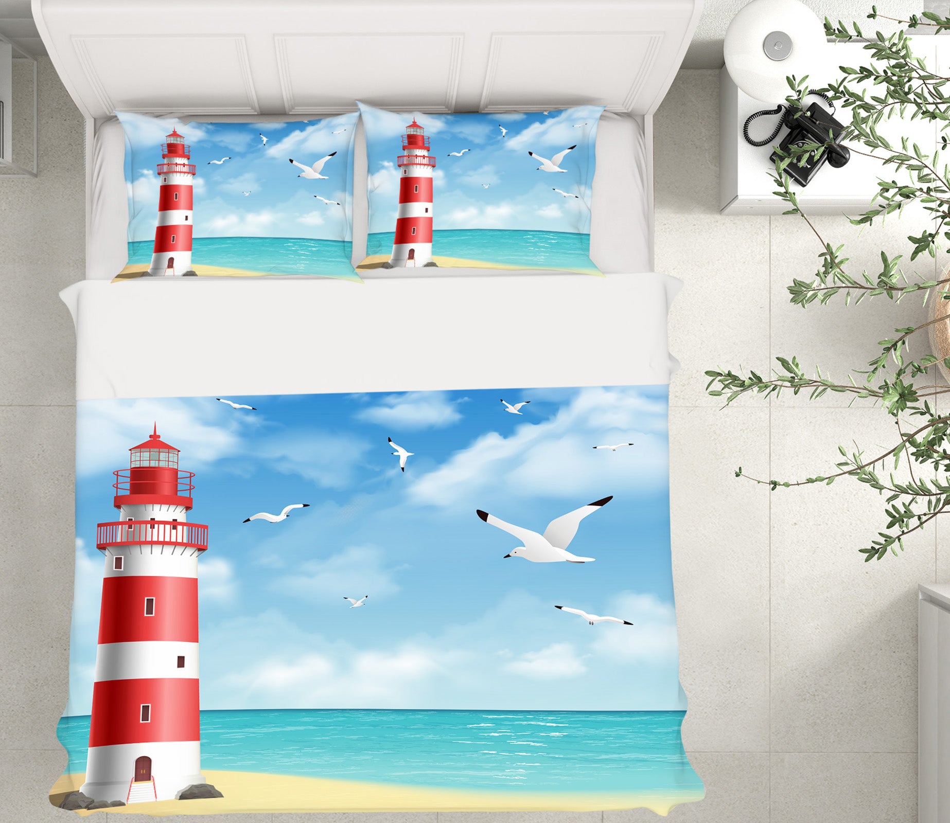 3D Lighthouse Seagull 19153 Bed Pillowcases Quilt
