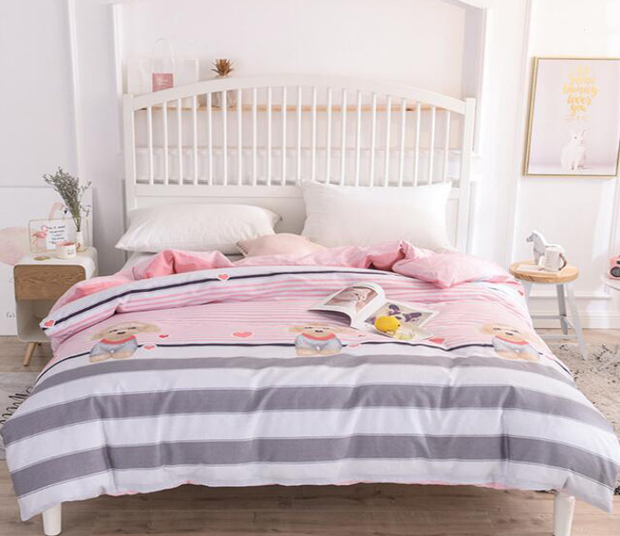 3D Gray Horizontal Strips Pink Stitching 4107 Bed Pillowcases Quilt
