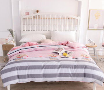 3D Gray Horizontal Strips Pink Stitching 4107 Bed Pillowcases Quilt