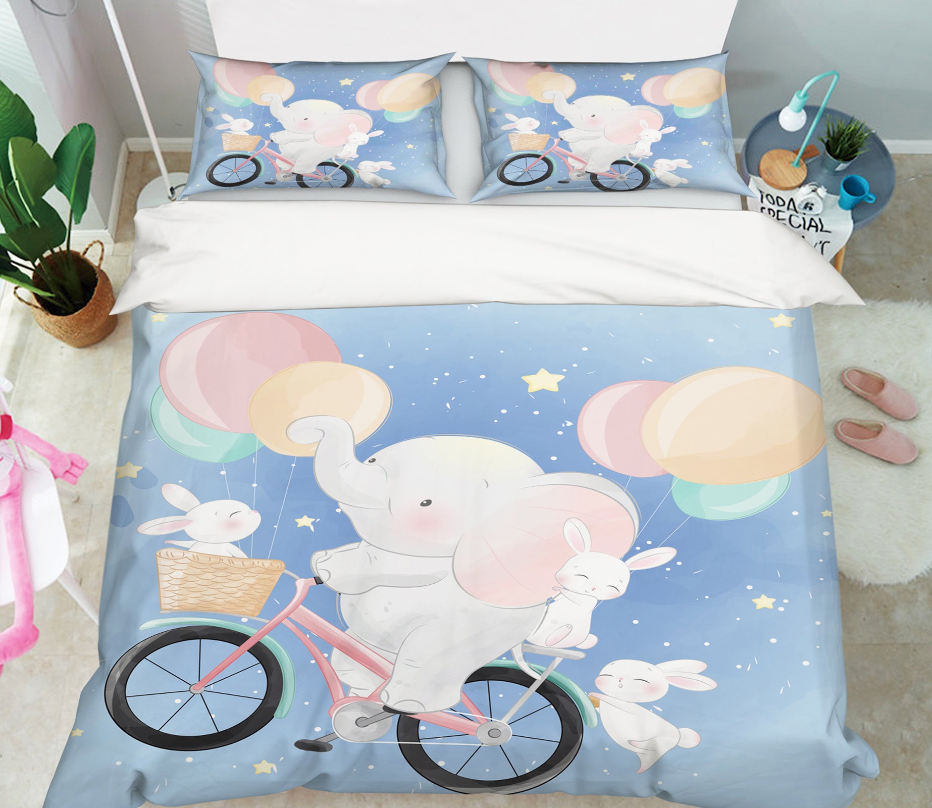 3D Bicycle Balloon Elephant 59072 Bed Pillowcases Quilt