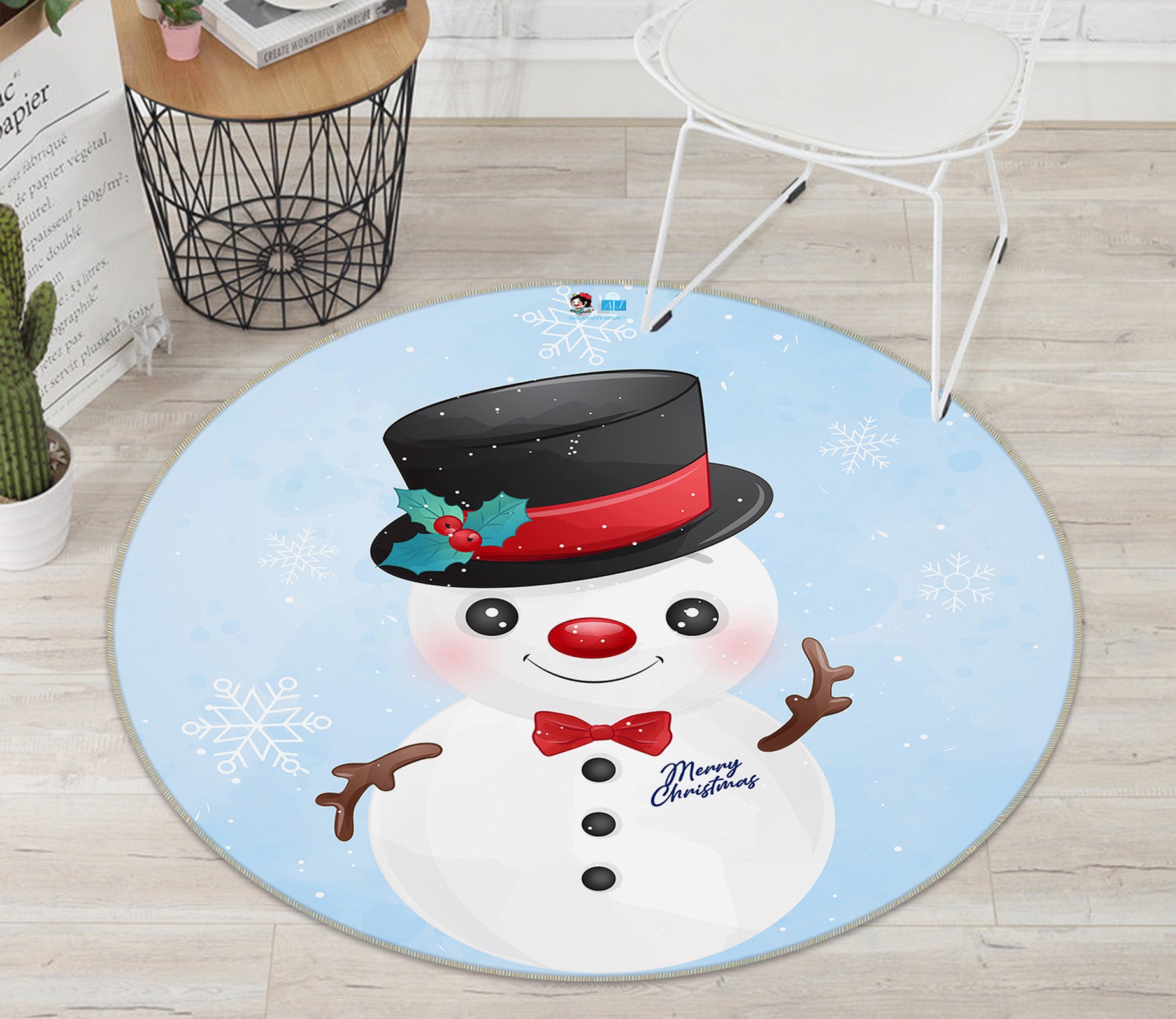 3D Snowman 75076 Round Non Slip Rug Mat