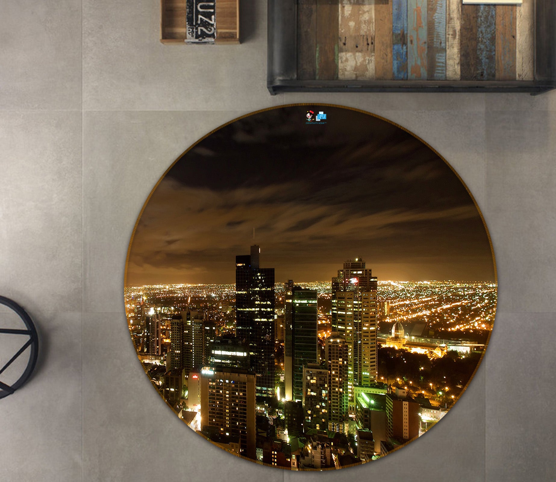 3D High-Rise Building 74111 Round Non Slip Rug Mat