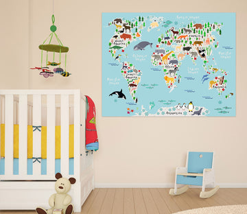 3D Animal Island 204 World Map Wall Sticker