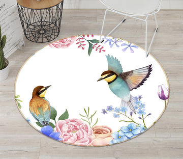 3D Flowers Bird 71221 Round Non Slip Rug Mat