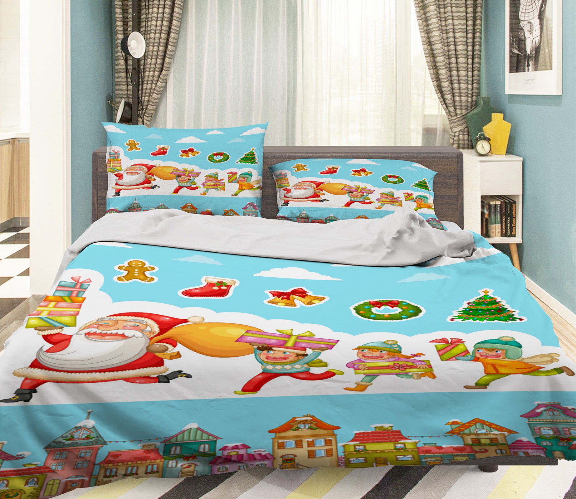 3D Santa Claus Giving Gifts 45027 Christmas Quilt Duvet Cover Xmas Bed Pillowcases