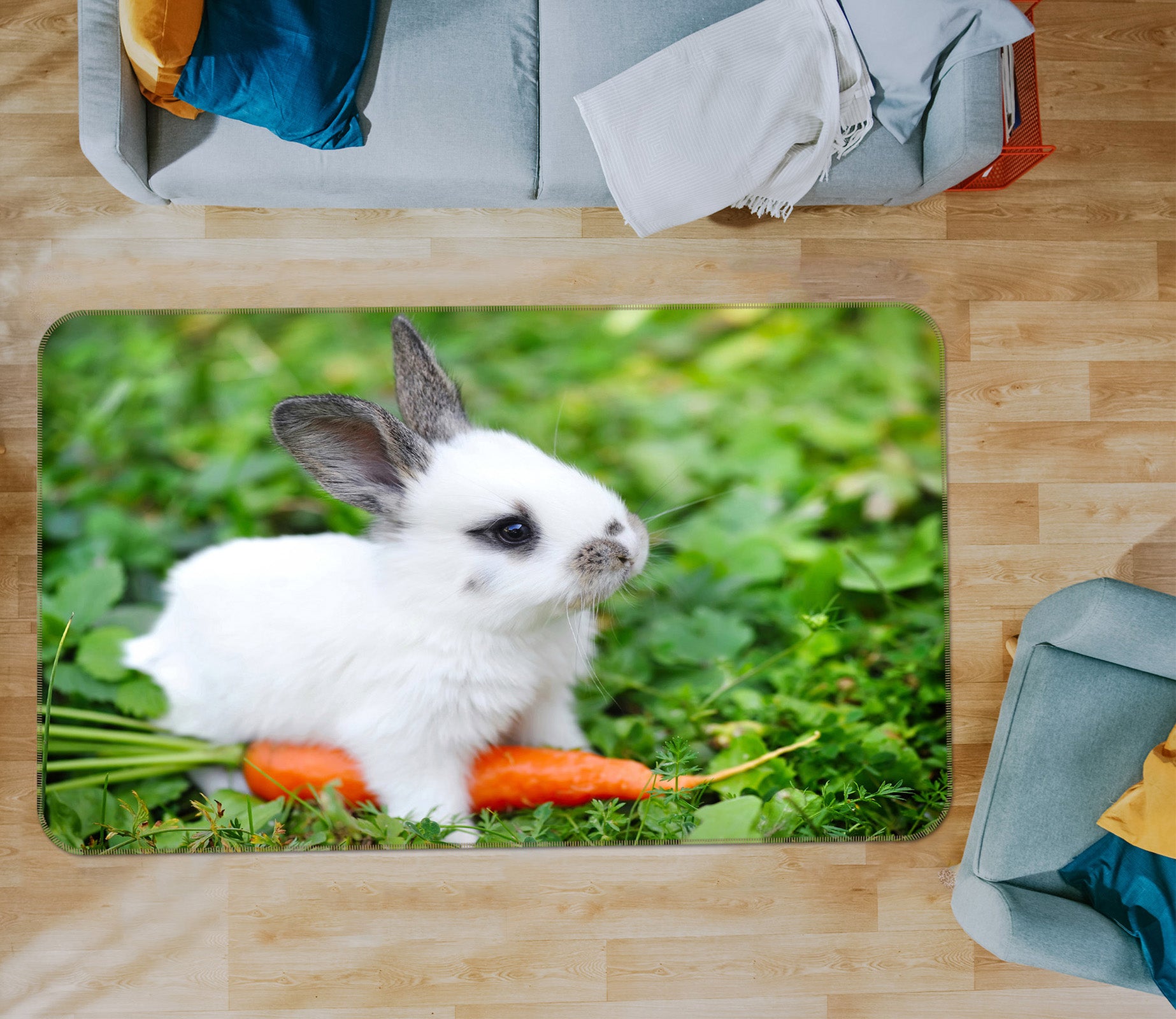 3D Rabbit Carrot 65087 Non Slip Rug Mat