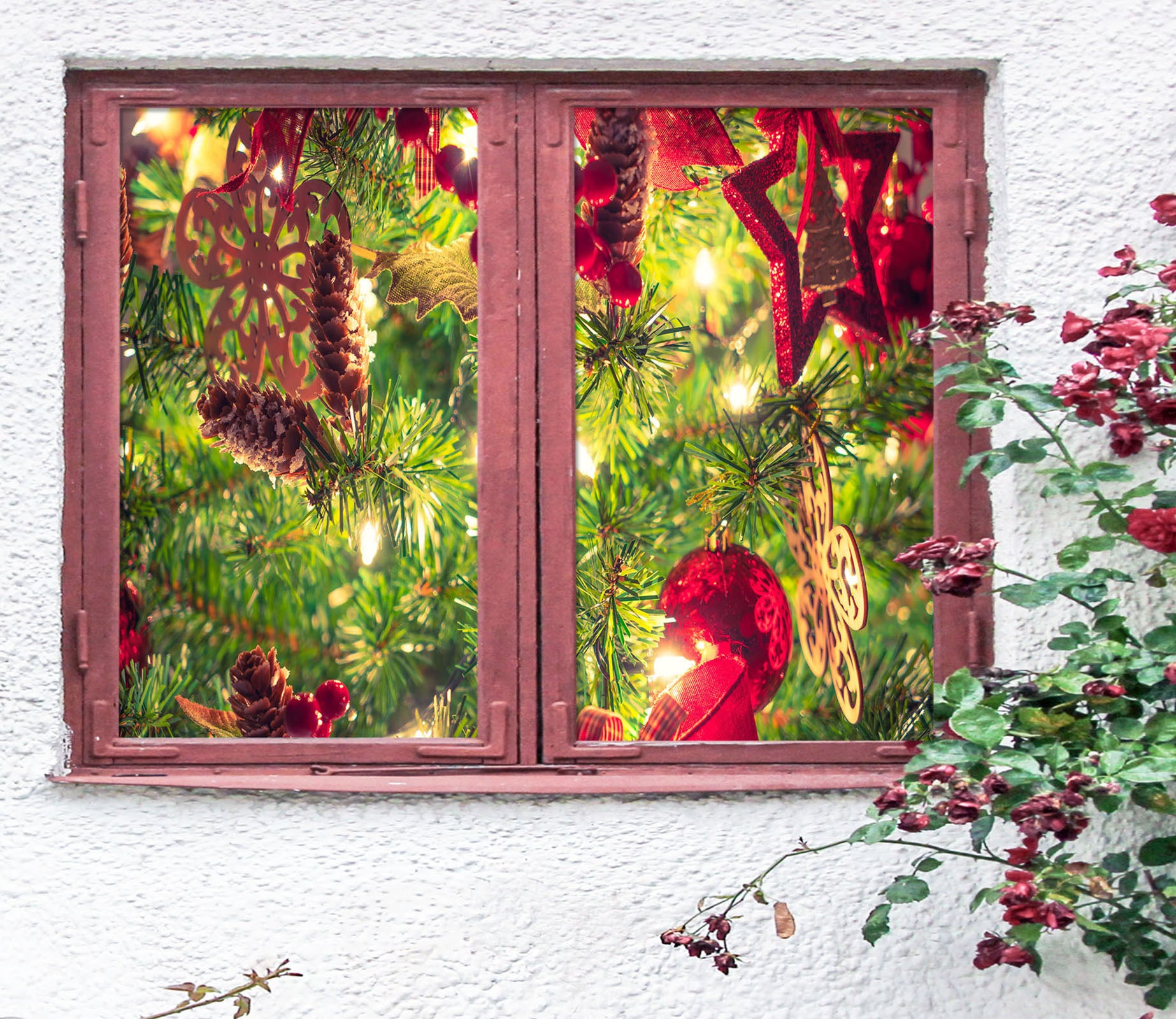 3D Christmas Ornaments 43064 Christmas Window Film Print Sticker Cling Stained Glass Xmas