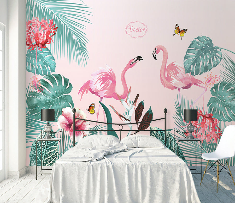3D Flamingo Butterfly WG131 Wall Murals